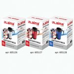 Автокружка 400 мл, термостакан с ручкой, винтовая крышка-клапан, пластик/сталь, красная, LAIMA, 605127