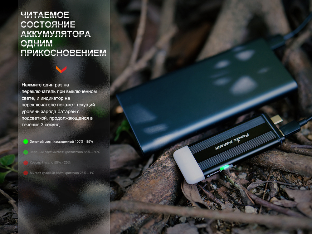 Фонарь Fenix E-SPARK с функцией повербанка