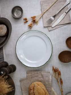 Тарелка мелкая 23 см, кант зелёный