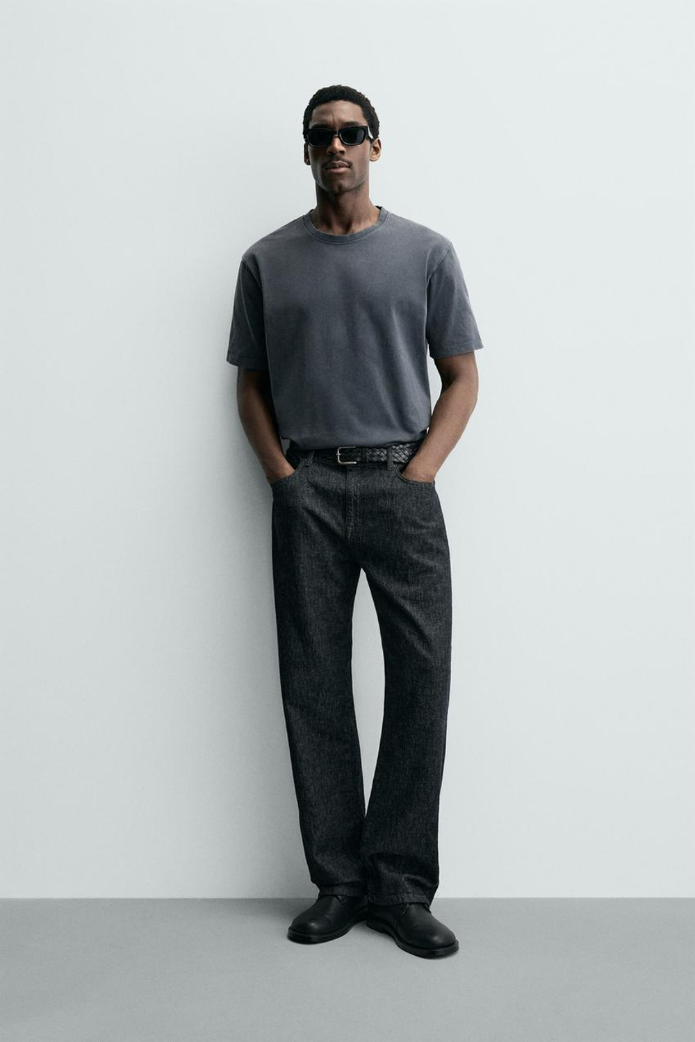 ZARA ХЛОПКОВАЯ ФУТБОЛКА С КОРОТКИМИ РУКАВАМИ, АНТРАЦИТОВО-СЕРЫЙ