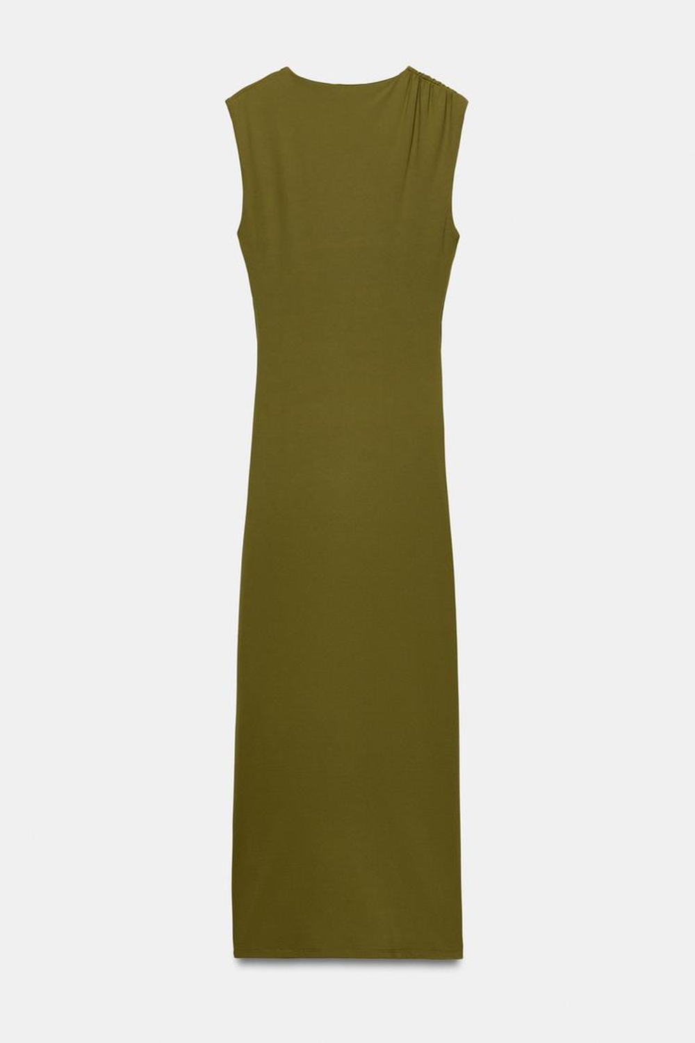 ZARA ПЛАТЬЕ МИДИ СО СБОРКАМИ, ОЛИВКОВЫЙ