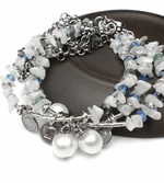 Браслет с лунным камнем, жемчугом и аквамарином
