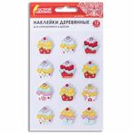 Наклейки деревянные ПИРОЖНЫЕ, 12 штук, ассорти, ОСТРОВ СОКРОВИЩ, 662284