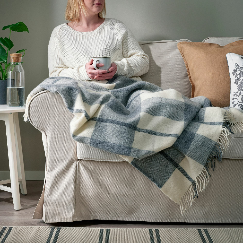 Плед IKEA MYRULL (МИРУЛЛ), Серо-синий, 130х170 см