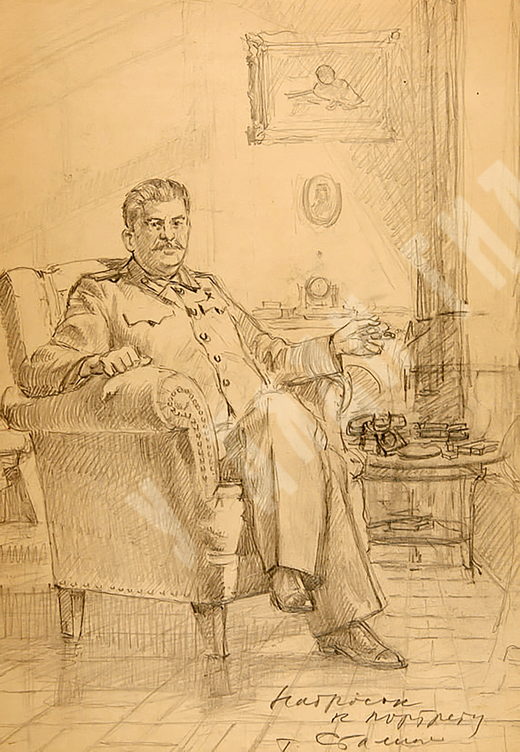 Аладжалов Степан Иванович. Набросок к портрету И. Сталина. Бумага, карандаш. 1940-е гг.