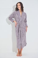 Халат женский велюровый 0487 серо-лиловый NUSA Турция