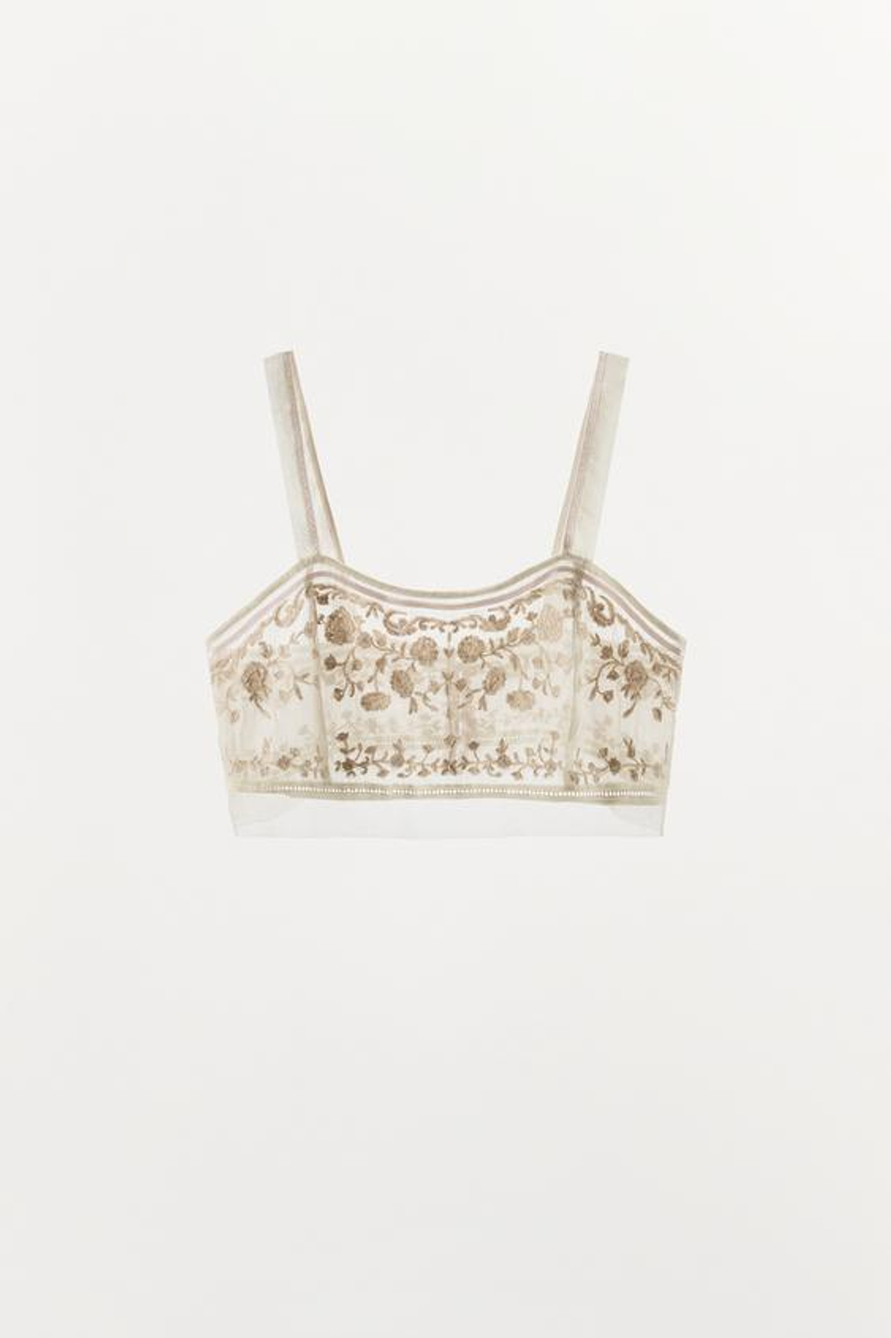 ZARA КОРОТКИЙ ТОП С ВЫШИВКОЙ — ZW COLLECTION, ЦВЕТ СЛОНОВОЙ КОСТИ