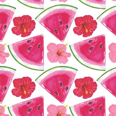 Тропические цветы и дольки арбуза