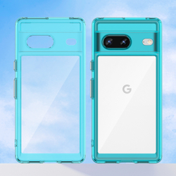 Двухкомпонентный усиленный чехол с светло-синими рамками для смартфона Google Pixel 7, мягкий отклик кнопок
