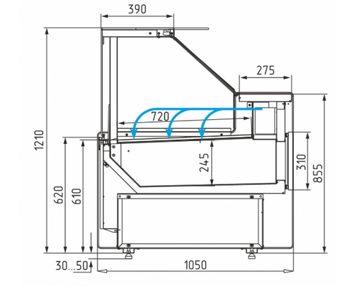 Холодильная витрина CARBOMA BAVARIA 3 GC111 SM 1,5-1 без боковин
