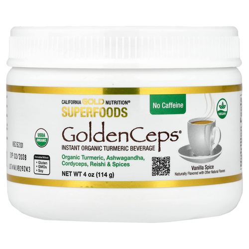 California Gold Nutrition, Superfoods, GoldenCeps®, органическая куркума с ашвагандой, кордицепсом и рейши, 114 г (4 унции)