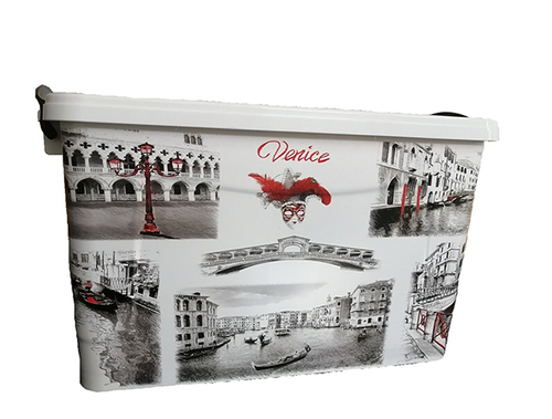 Контейнер д/хранения 35л белый-черный Венеция