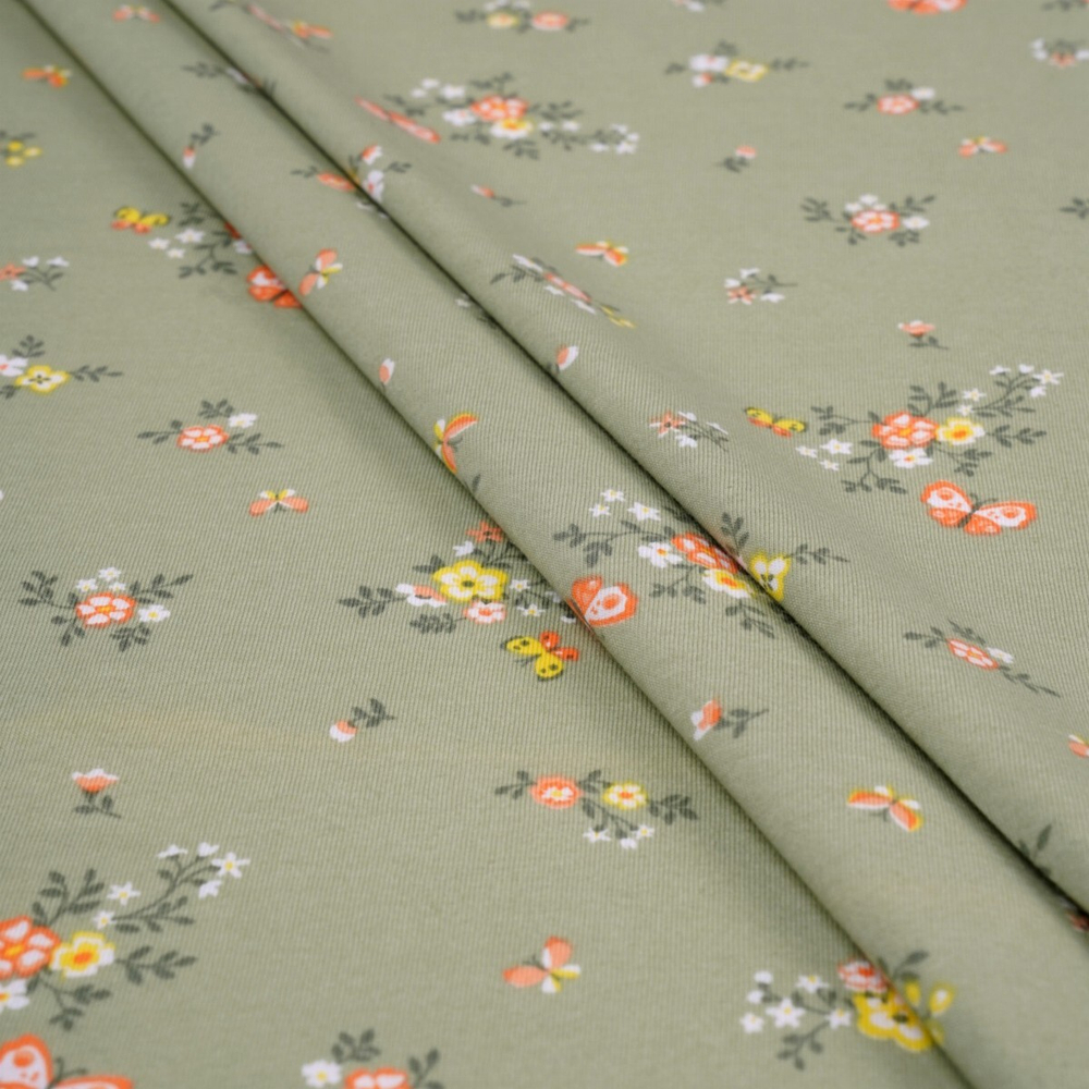 Кулирная гладь с рисунком, 100% хлопок, 150 гр/м2, зелёный/св.оранжевый (20146)