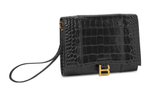 Balenciaga Bright Crocodile Pattern Embossed Calfskin Clutch Women"s Black