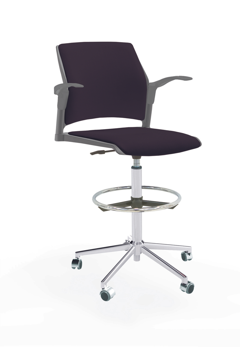 Кресло Rewind каркас хром, пластик серый, база стальная хромированная, с открытыми подлокотниками, сиденье и спинка черные
