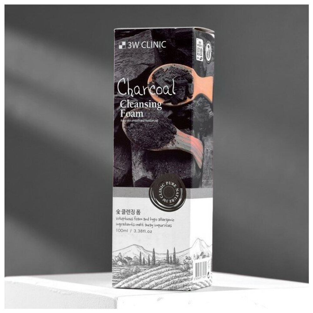 3W Clinic пенка для лица Charcoal Cleansing Foam, 100 мл, 100 г