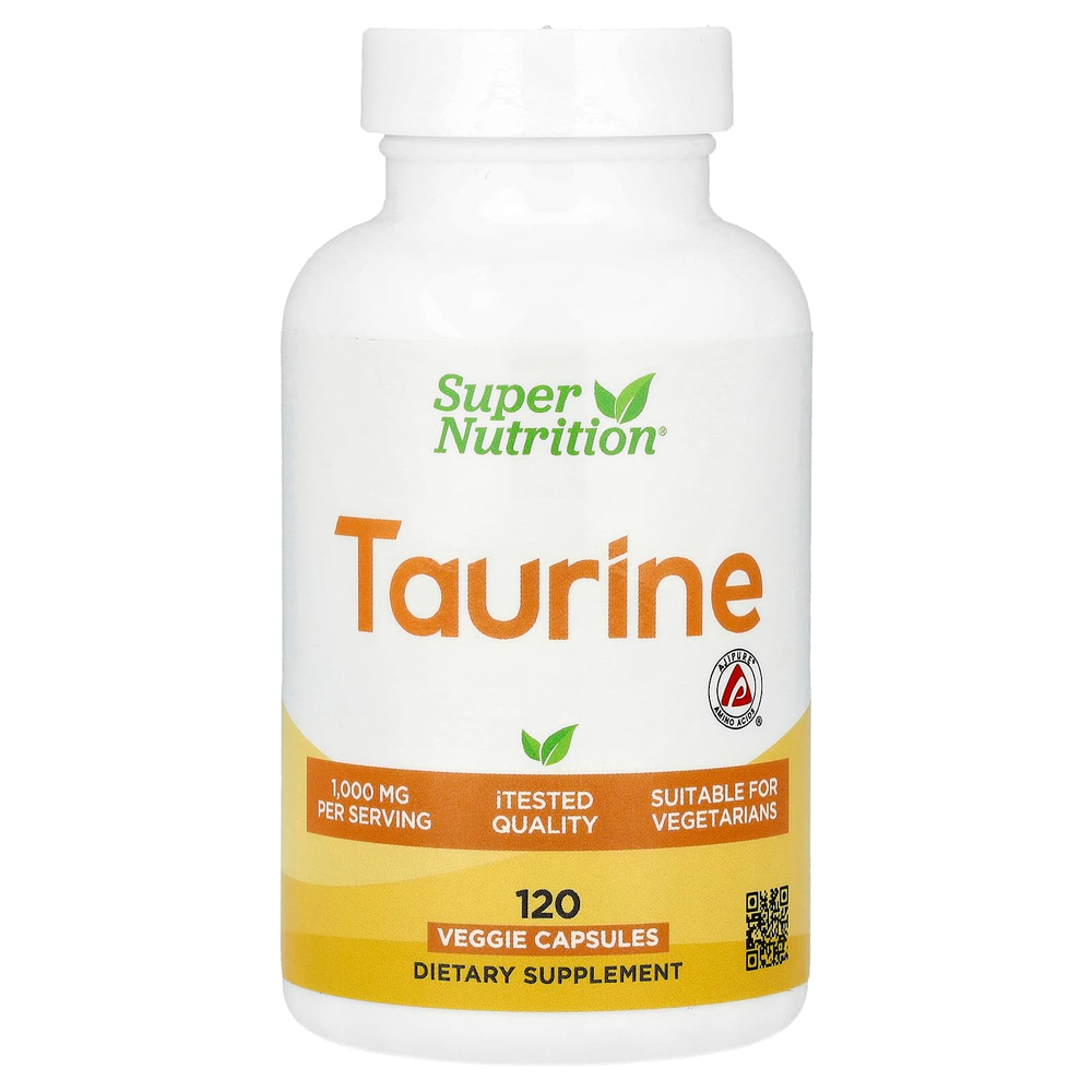 Super Nutrition, таурин, 120 растительных капсул (500 мг в 1 капсуле)
