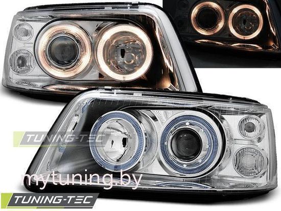 Передние фары VW T5 angel eyes chrome