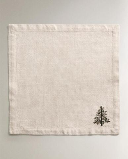ZARA HOME НАБОР ЛЬНЯНЫХ РОЖДЕСТВЕНСКИХ САЛФЕТОК С ВЫШИВКОЙ (2 ШТ.), ЭКРЮ