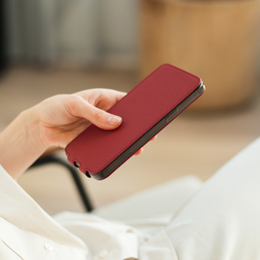 Чехол для iPhone 12 Pro Max из натуральной кожи теленка, вишневого цвета