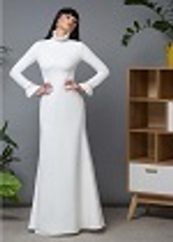 16-07-23 FW Длинное платье, воротник-стойка и манжеты оторочены стразами Сваровски, белый XL