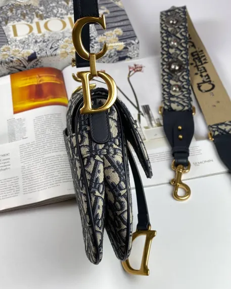 Сумка Dior Oblique жаккард синего цвета