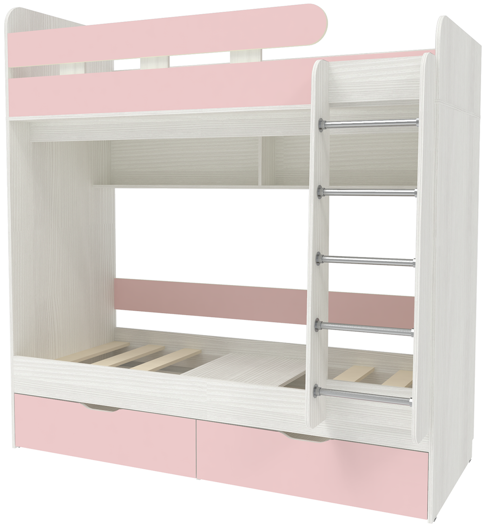 Двухъярусная кровать КарИВи Юниор 5 80x160 Белое Дерево Розовый