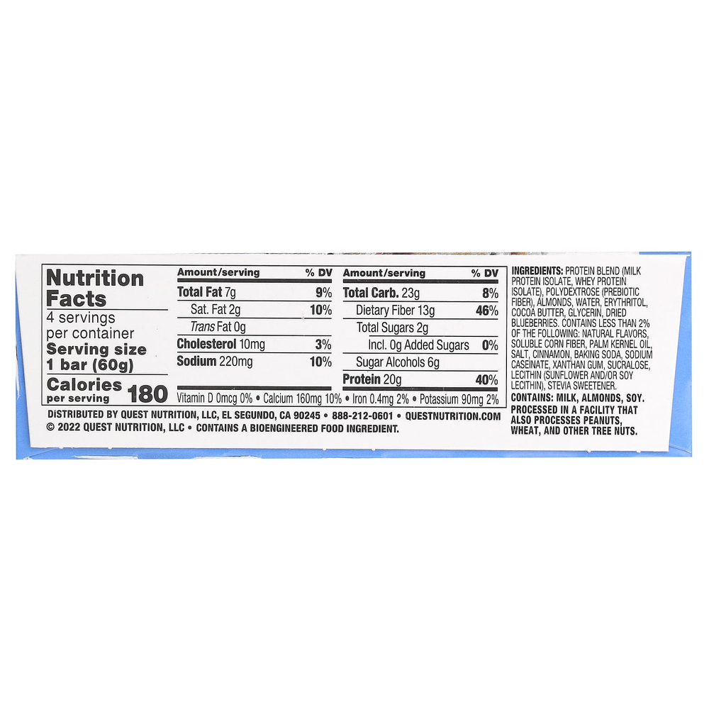 Quest Nutrition, протеиновый батончик, кекс с голубикой, 4 шт. по 60 г (2,12 унции)