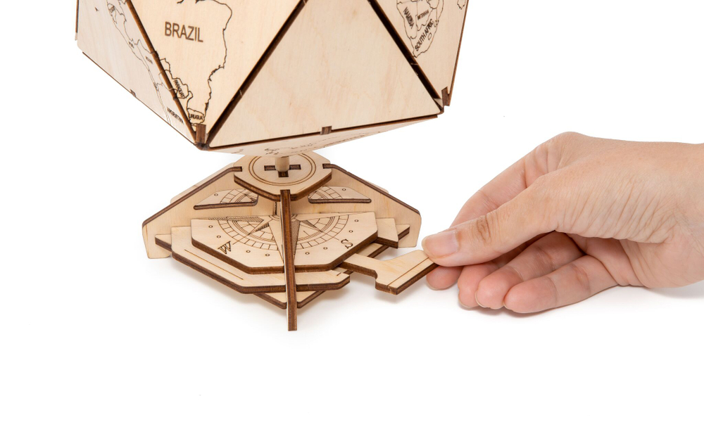 Конструктор деревянный 3D EWA Глобус Икосаэдр с секретом (шкатулка, сейф)