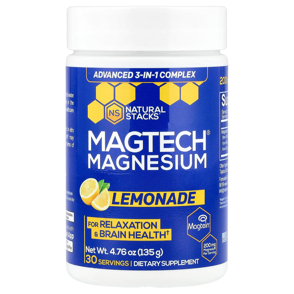 Natural Stacks, MagTech®, магний, со вкусом лимонада, 135 г (4,76 унции)