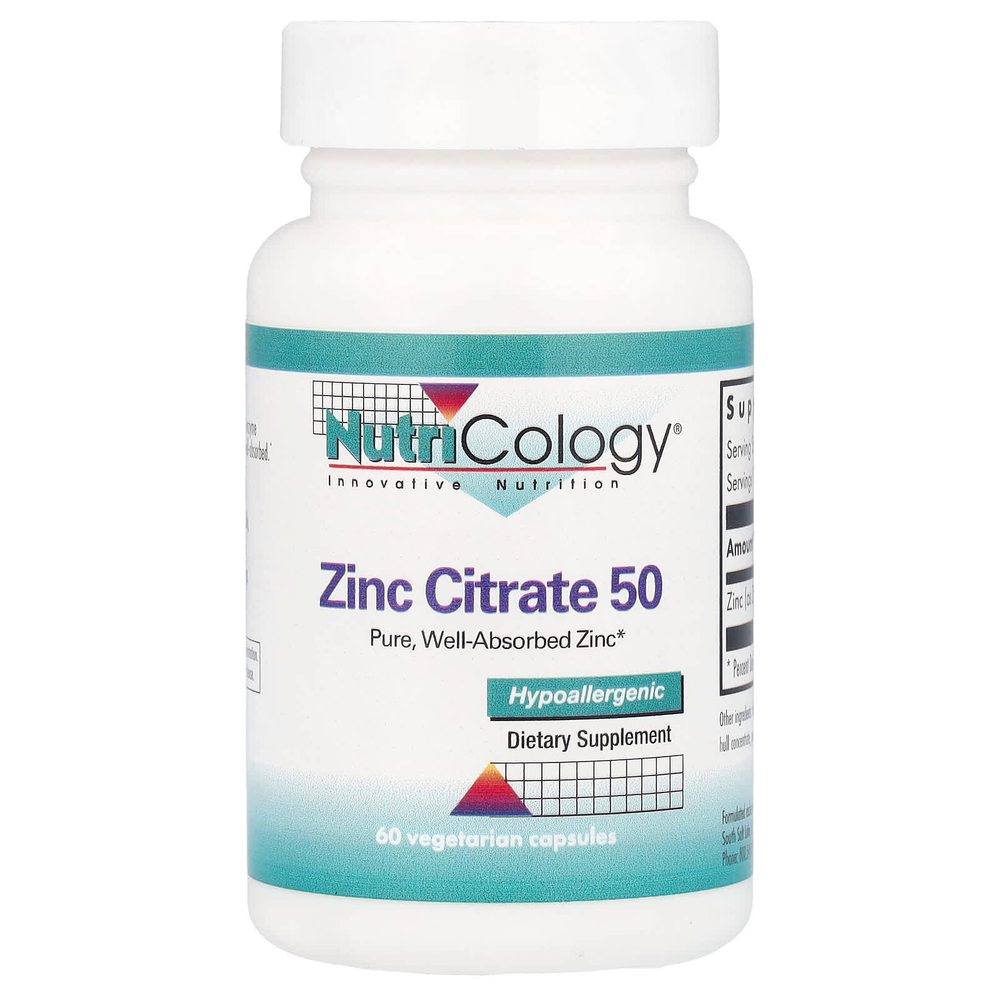 Nutricology, Цитрат цинка 50, 60 вегетарианских капсул