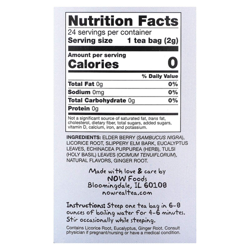 NOW Foods, Real Tea, чай TLC™, без кофеина, 24 чайных пакетика, 48 г (1,7 унции)