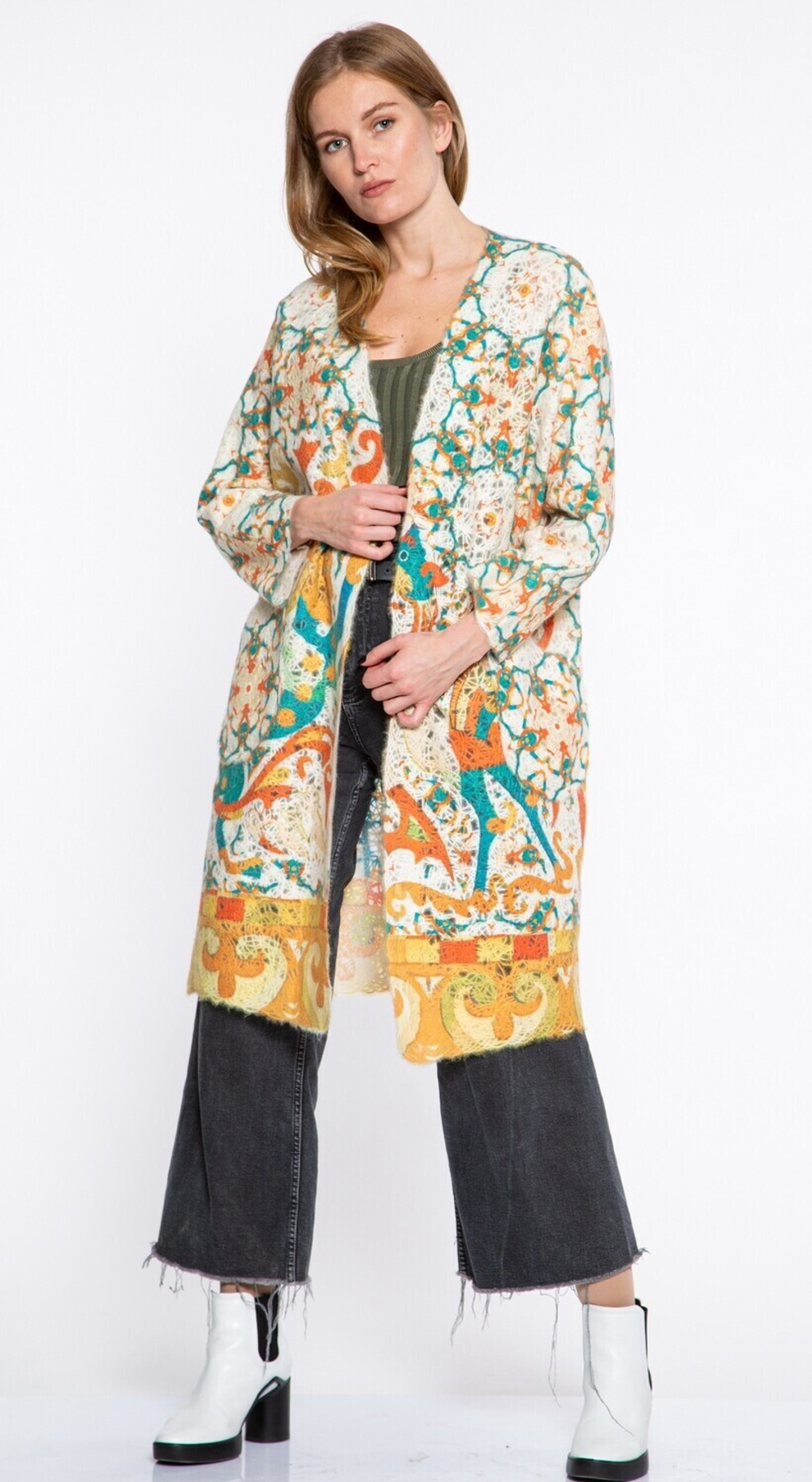 Кардиган "Скифский шик", по мотивам древнего войлочного ковра Пазырыкской культуры восточных скифов, более 2000 тыс. лет