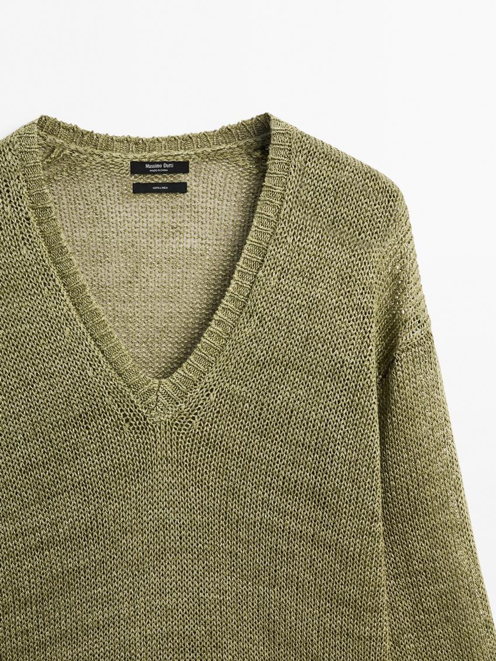 Massimo Dutti Свитер из 100% льна ажурной вязки, фисташковый