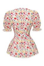 «Flower blouse» Блуза из хлопка рельефами и кружевной отделкой.