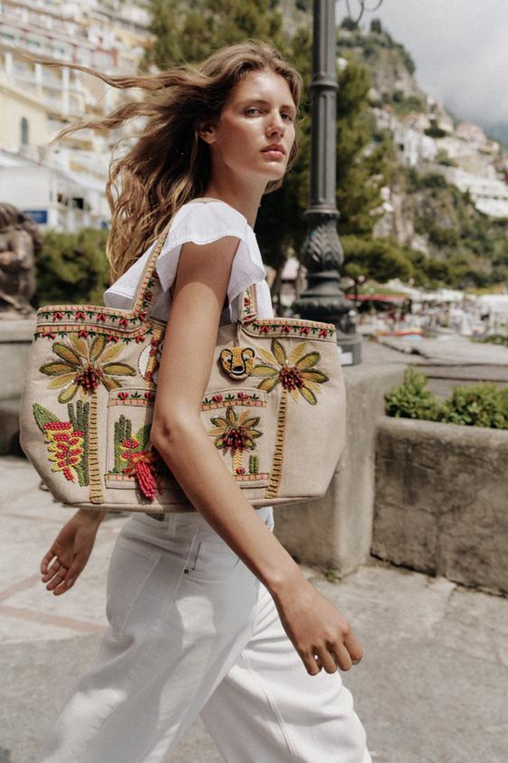 ZARA БОЛЬШАЯ СУМКА-ШОПЕР С БУСИНАМИ, РАЗНОЦВЕТНЫЙ