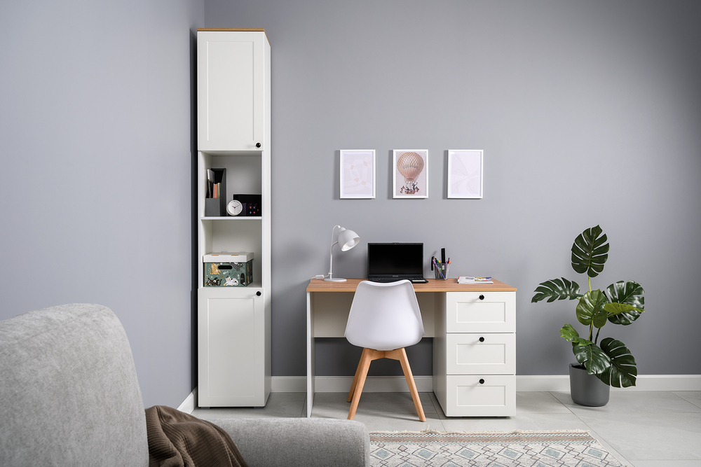 Остин Стол письменный 12.159 Белый шагрень/Дуб Вотан