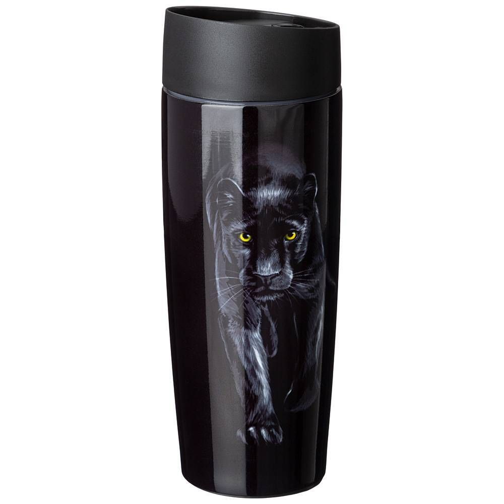 ТЕРМОКРУЖКА AGNESS "ЧЕРНАЯ ПАНТЕРА" С КНОПКОЙ-СТОППЕРОМ , 360МЛ КОЛБА НЕРЖ.СТАЛЬ