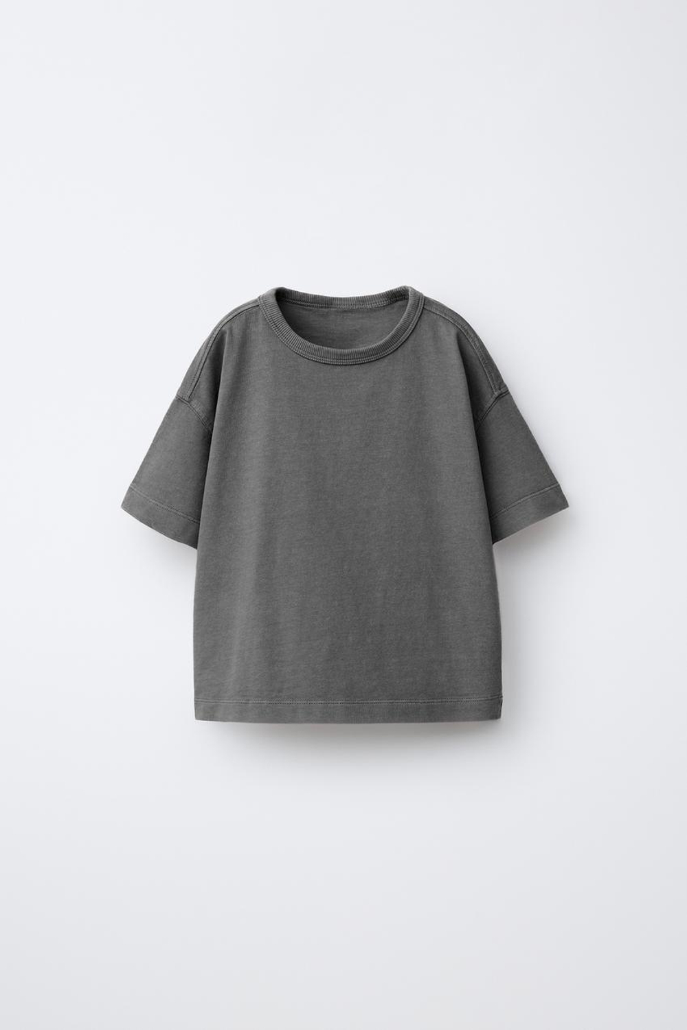 ZARA ОДНОТОННАЯ ФУТБОЛКА GARMENT DYE, ЧЕРНЫЙ