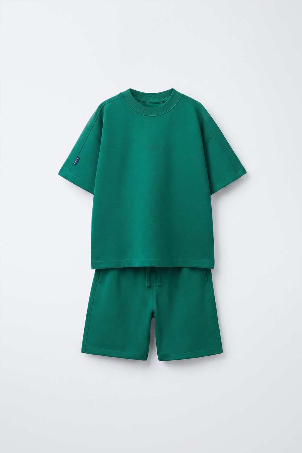 ZARA КОМПЛЕКТ ИЗ ФУТБОЛКИ И ШОРТОВ ИЗ ТКАНИ ИНТЕРЛОК, ЗЕЛЕНЫЙ