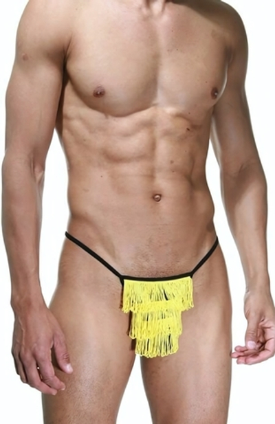Черные трусы-стринги с желтой бахромой (Размер: S-M) (Цвет: черный с желтым)