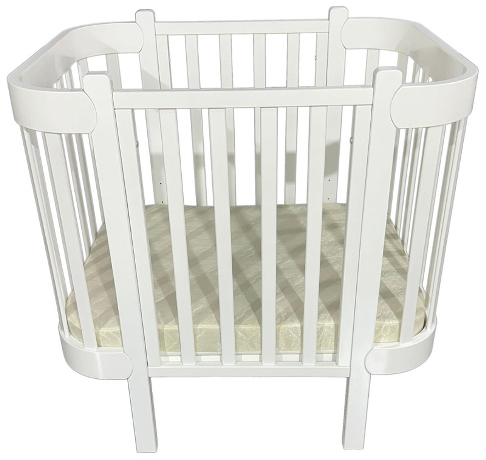Детская кроватка ByTwinz Carly продольный маятник 3 в 1 белый/белый