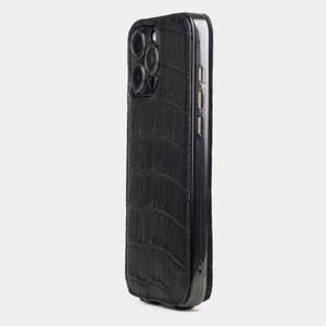 Чехол iPhone 16 Pro Max натуральная кожа аллигатора, черного цвета