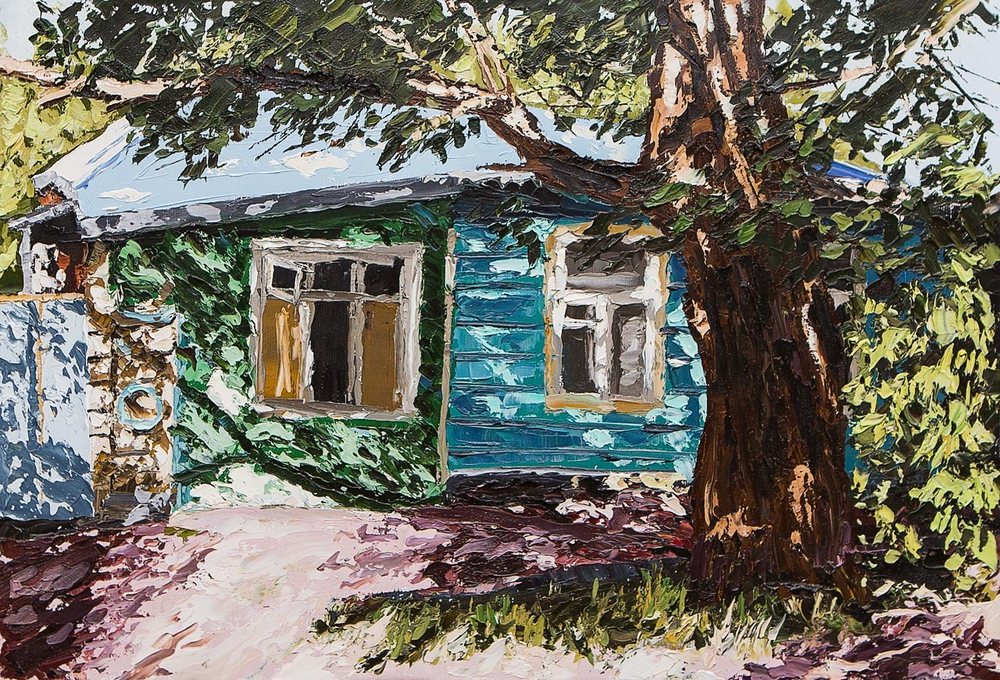 Картина маслом "Домик" Лопушанский (без рамы)