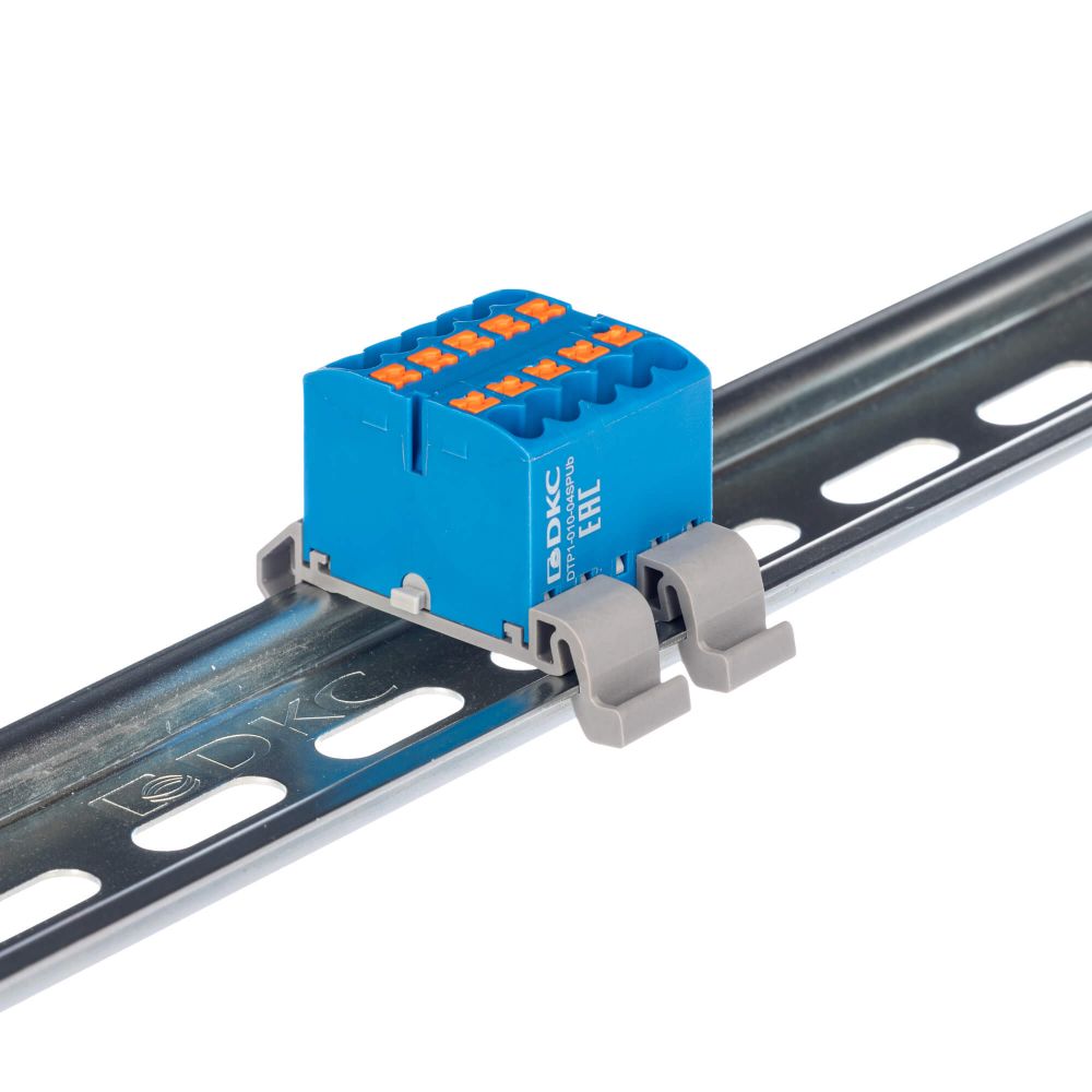 Блок распределительный с гориз. адаптером на рейку шириной 35мм, зажим push-in, 10 точек подключения 2,5 кв.мм, синий