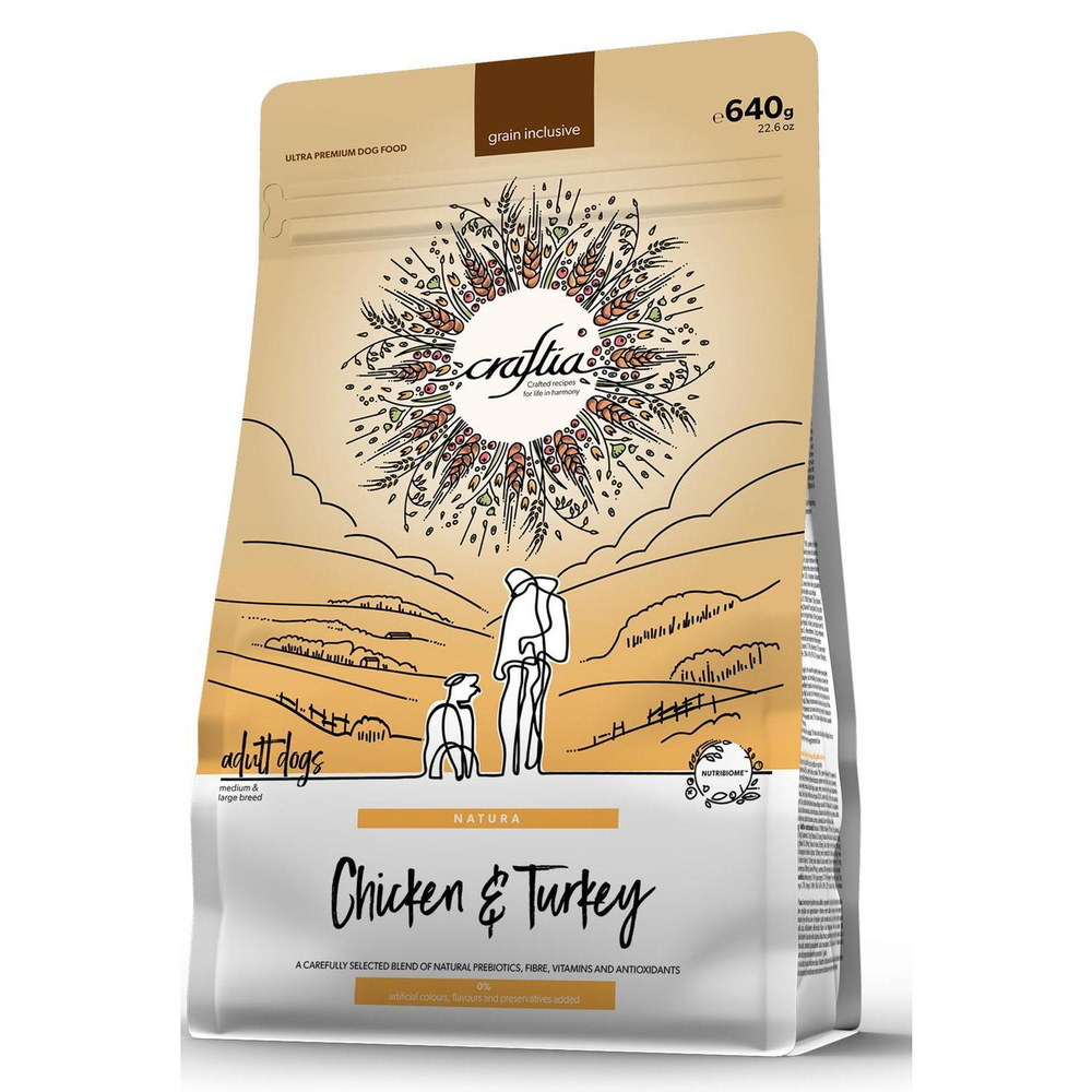 Корм для собак Craftia Natura, 640 г, курица  и индейка
