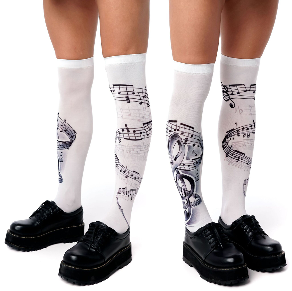 Белые гольфы с принтом в виде нот (Цвет: белый)