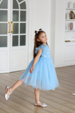 Нарядное пышное платье "Бабочки", цвет голубой