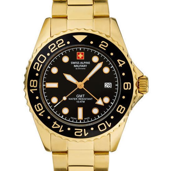 С браслетом Мужские наручные часы с золотым браслетом Swiss Alpine Military 7052.1117 diver 42mm 10ATM