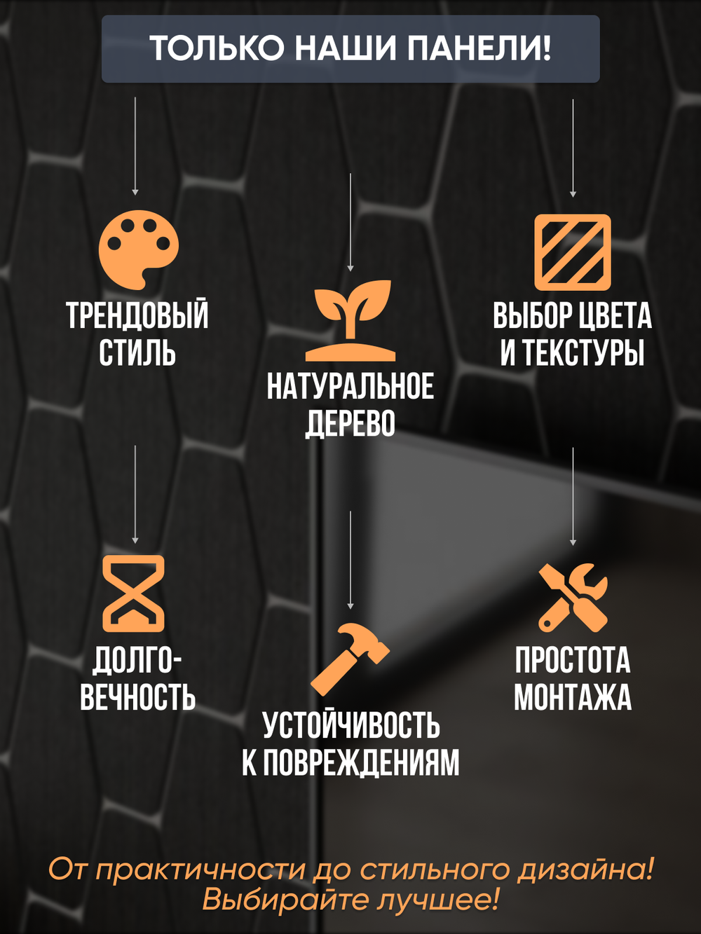 Панели самоклеящиеся для стен, деревянные соты (Гексагон), Белый дуб